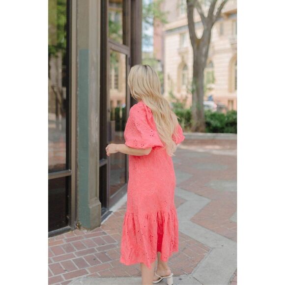 ✨AMORA RED EYELET EMBROIDERED MIDI DRESS✨ - Picture 6 of 10